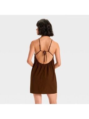 Women's Brown Halter Open-Back Mini Dress